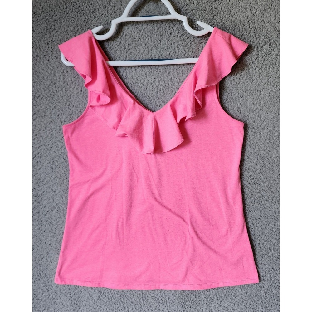 Lilly Pulitzer Alessa Ruffle V-Neck Tank Top Womens Small Pink Sleeveless 002327